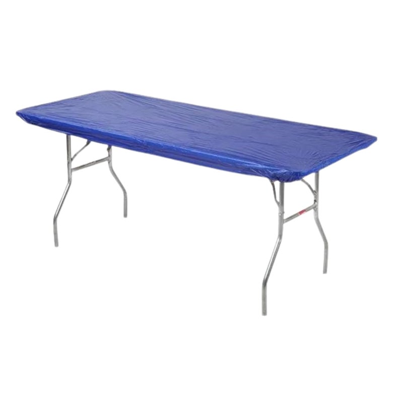 Kwik-Covers 8' Rectangle Plastic Table Covers 30" x 96", Bundle of 5 (Royal Blue) - Image 1